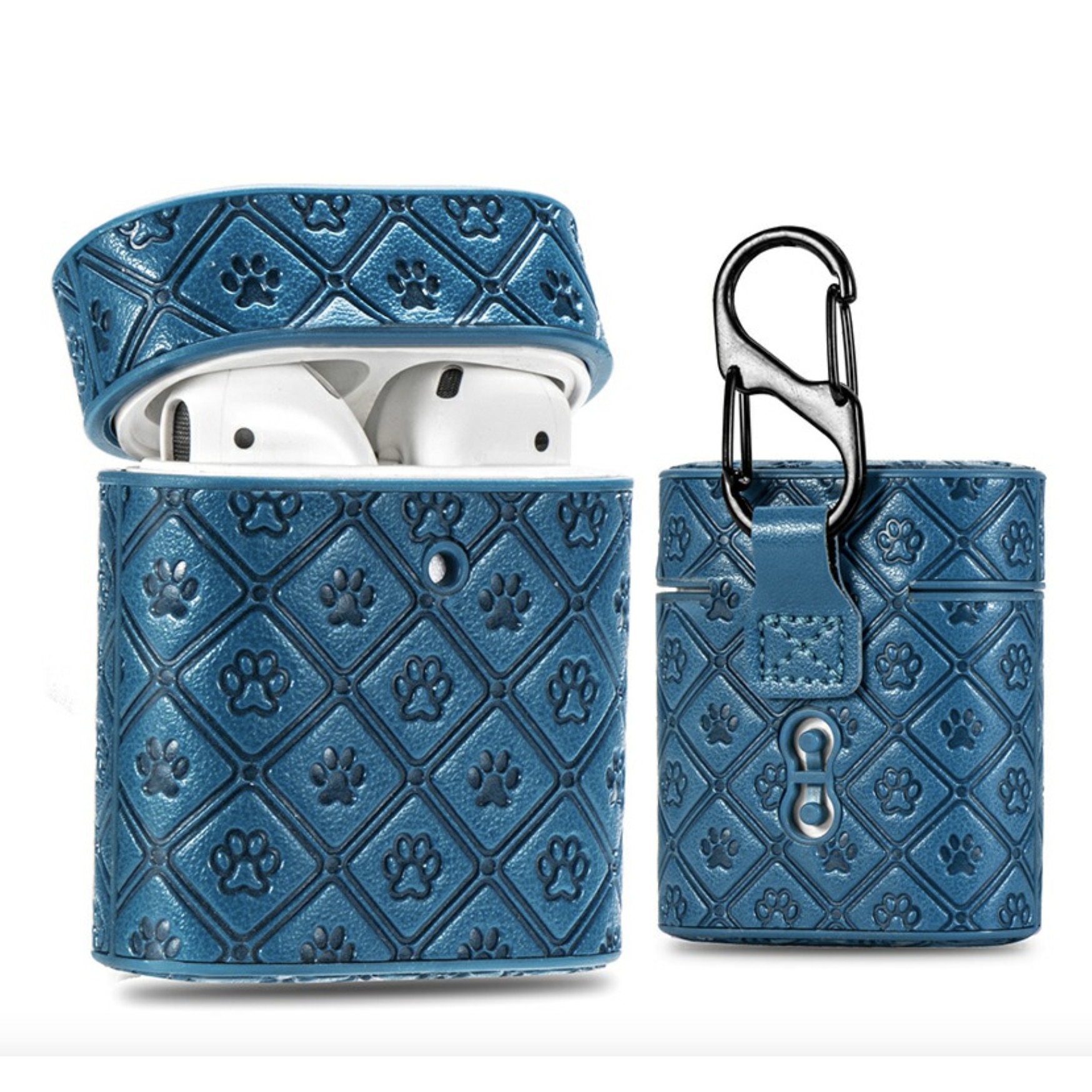 Husa suport din piele casti pentru Apple AirPods1/2, Bibilel, Albastru, BBL1363