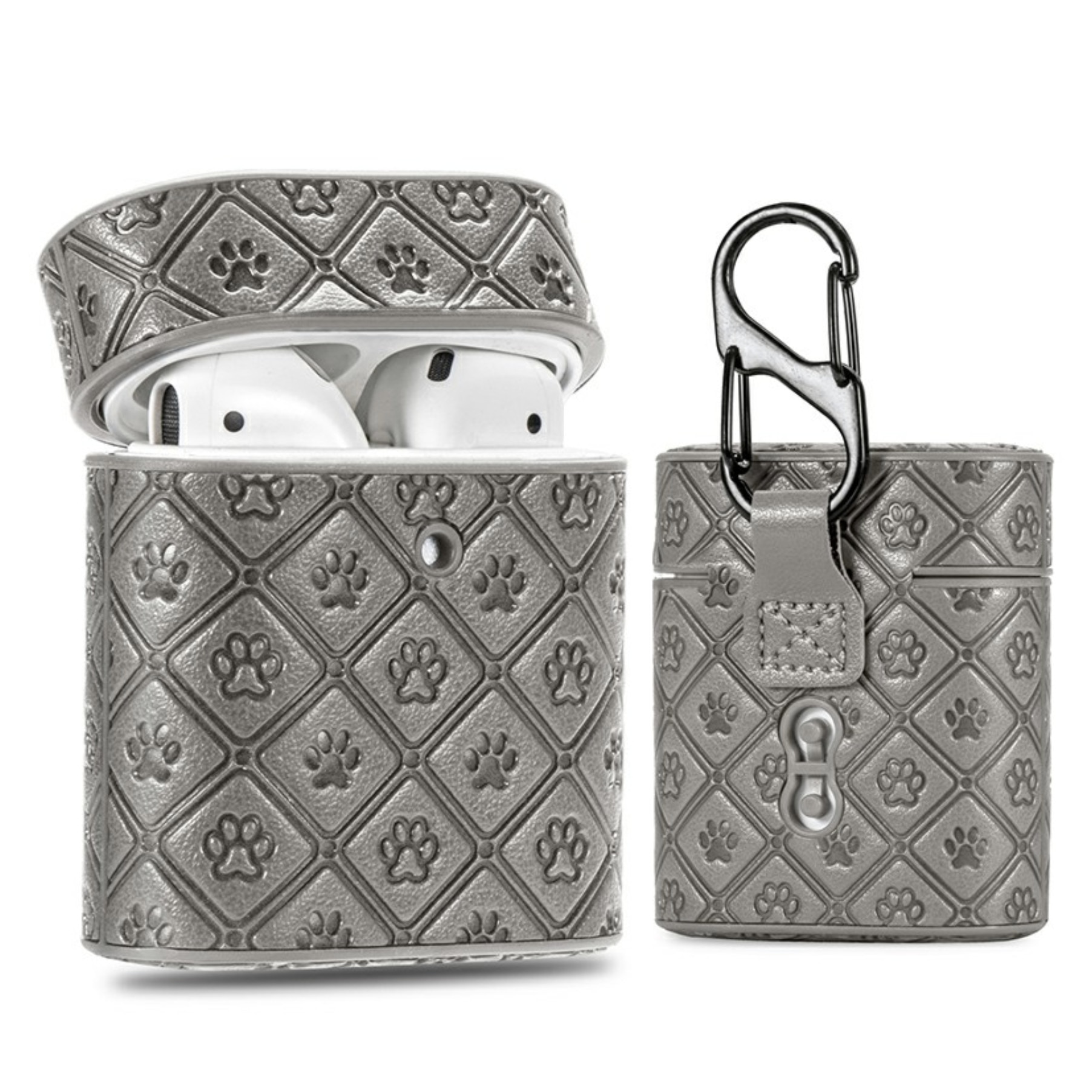 Husa suport din piele casti pentru Apple AirPods1/2, Bibilel, Gri, BBL1362