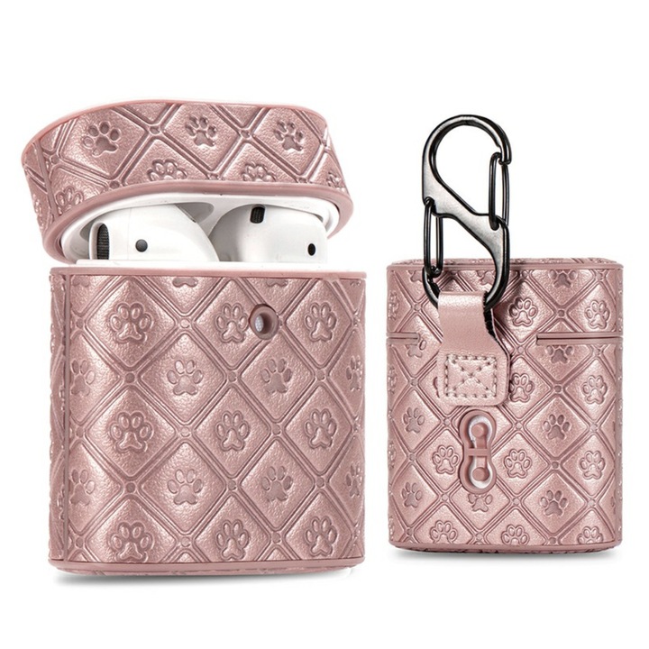 Husa suport din piele casti pentru Apple AirPods1/2, Bibilel, Rose-Gold, BBL1364