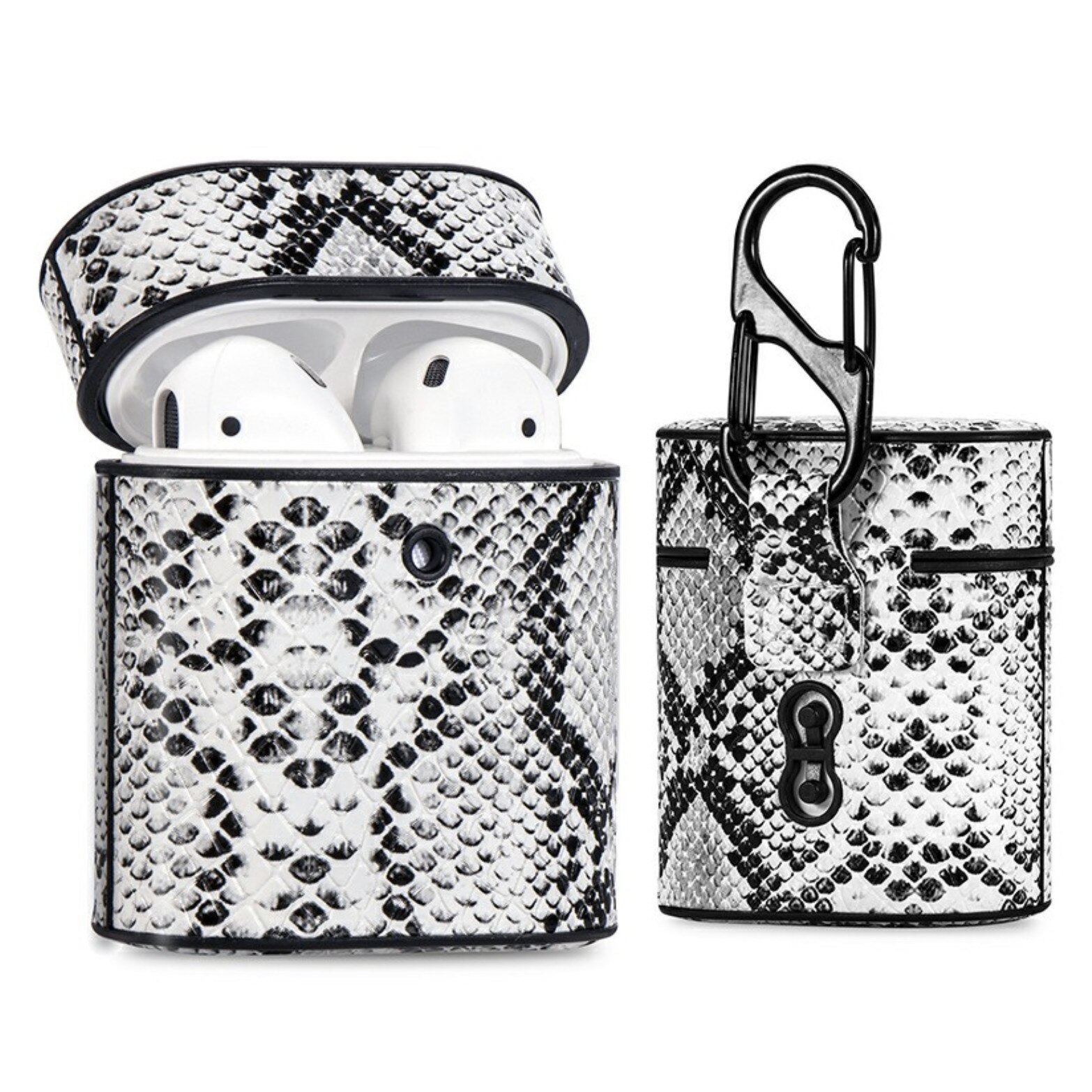 Husa suport din piele cu model piele de sarpe pentru Apple AirPods1/2, Alb, BBL1368