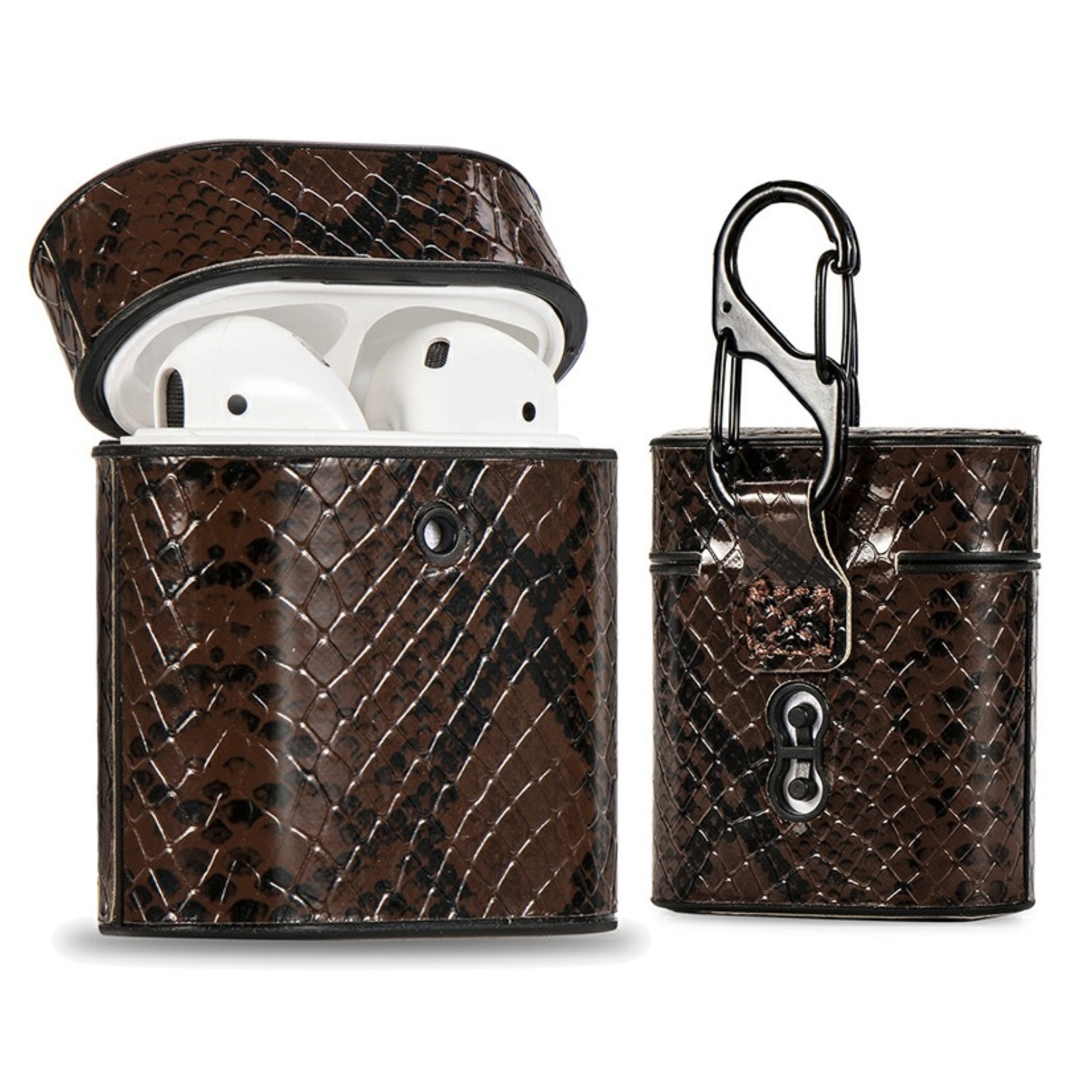Husa suport din piele cu model piele de sarpe pentru Apple AirPods1/2, Maro, BBL1366