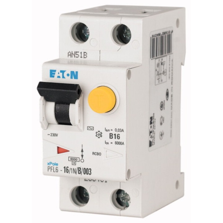 Eaton Pfl6 kombinált differenciális megszakító, 20A 1P+N C 30Ma Ac 6Ka 2Mw