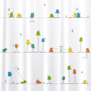 Perdea dus antibacteriana, Funny Frogs, impermeabila, textila, 180 x 180 cm, Tatkraft Perdea dus antibacteriana, Funny Frogs, impermeabila, textila, 180 x 180 cm, Tatkraft
