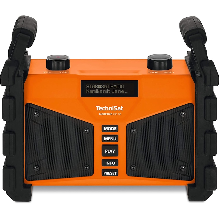 TechniSat Digitradio 230OD hordozható rádió, DAB +, Bluetooth, USB, zene streaming, LCD képernyő, por- és vízvédelemmel, fekete / narancssárga