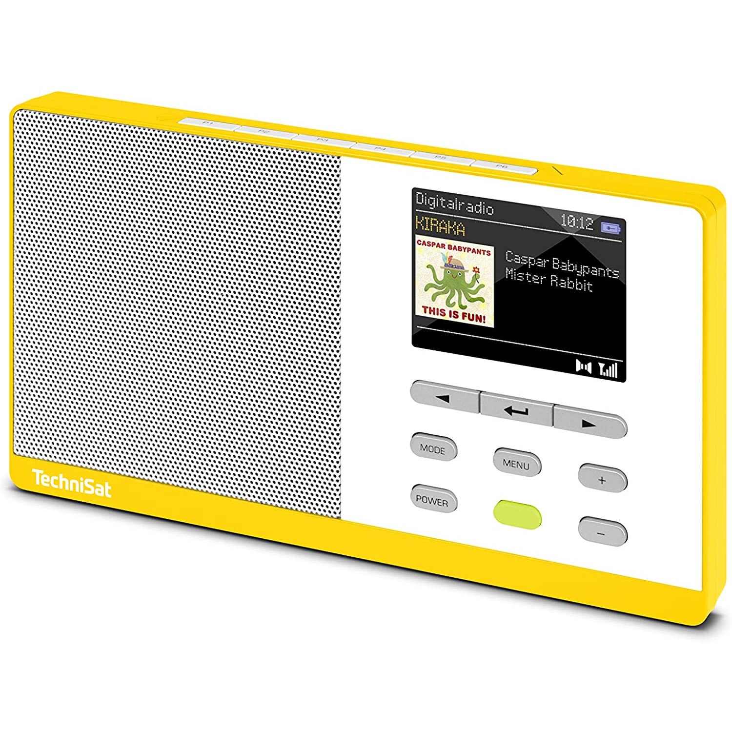 Radio cu ceas TechniSat Digitradio Kira 1, DAB+, portabil, 1W, functie snooze/timer, galben/alb