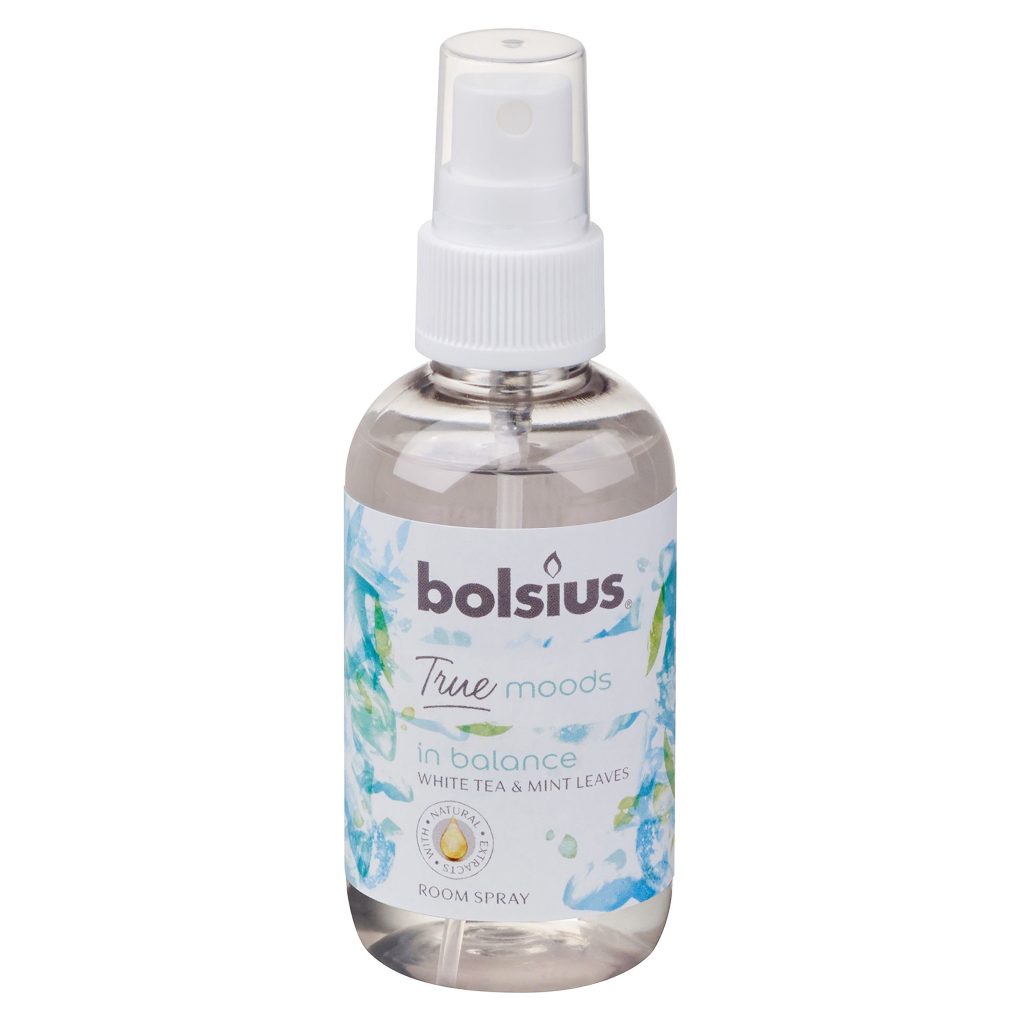 Odorizant camera Spray Bolsius In Balance Ceai alb si Menta, 75 ml