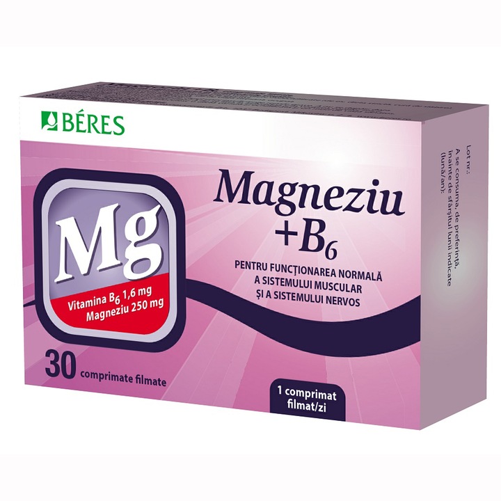 Хранителна добавка Магнезий + В6, Beres, 30 таблетки