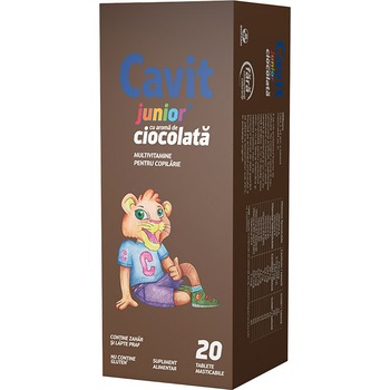 Supliment alimentar Cavit junior® cu aroma de ciocolata, 20 tablete Supliment alimentar Cavit junior® cu aroma de ciocolata, 20 tablete