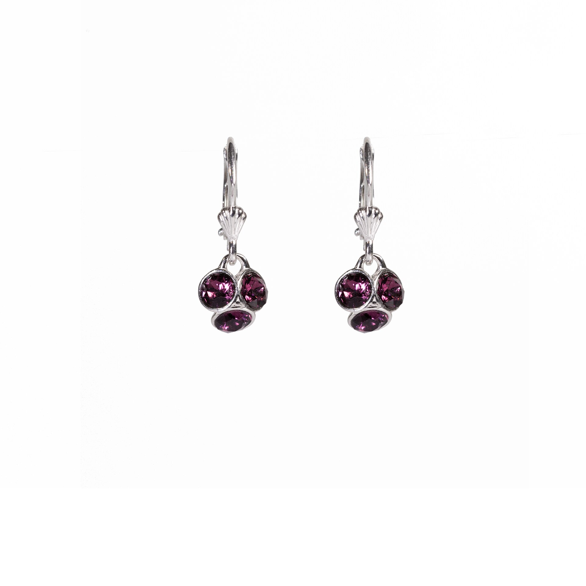 Cercei Argint DaviCrystals cu cristale cu leverback si carcasa argint, trifoi mic amethyst