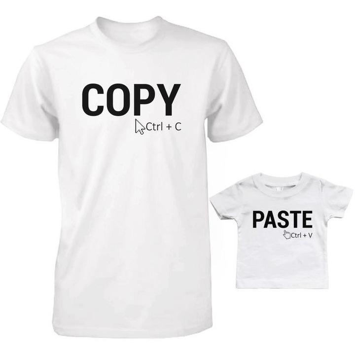 Set tricouri familie, "copy paste", Alb, Bumbac, M