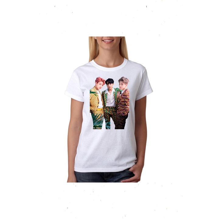 Tricou dama BTS members, Bumbac, Alb, M EU
