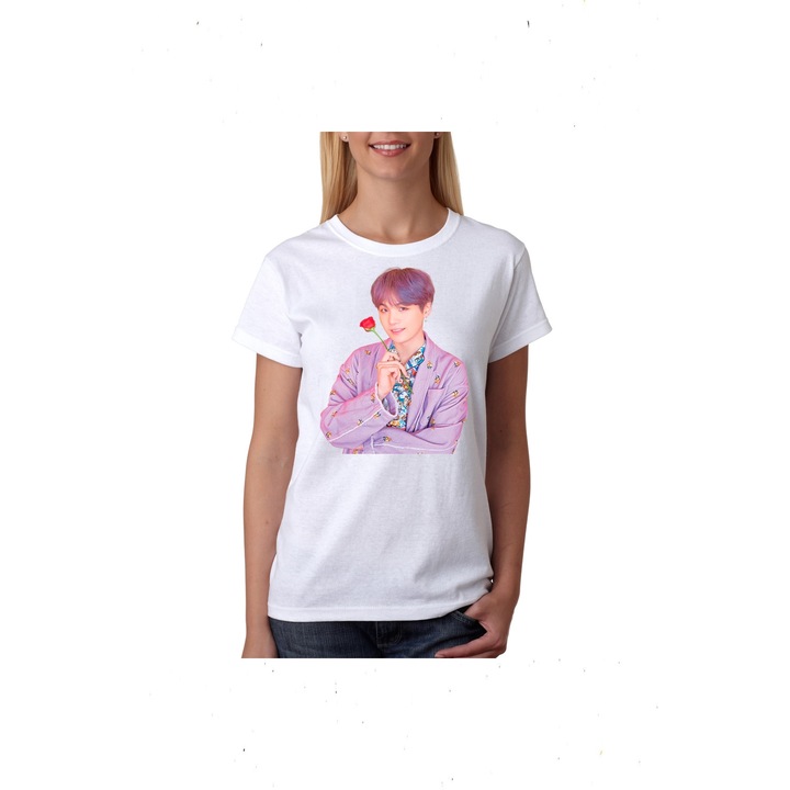 Tricou dama BTS suga, Bumbac, Alb, XS EU