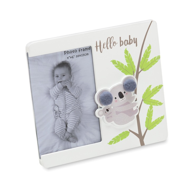Rama foto pentru copii Baby Koala, alb, cu aplicatii, 10x15 cm