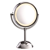 oglinda round lighted magnifying mirror 8x cu diametru 205 cm alimentare de la retea 2 becuri de 20 w3 setari de lumina intrerupator onoff culoare argintiu imagen 46_0_
0