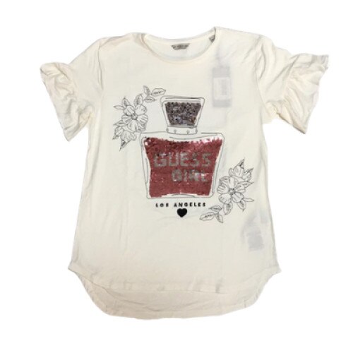 Tricou fete Guess, 14 ani, crem, desen paiete