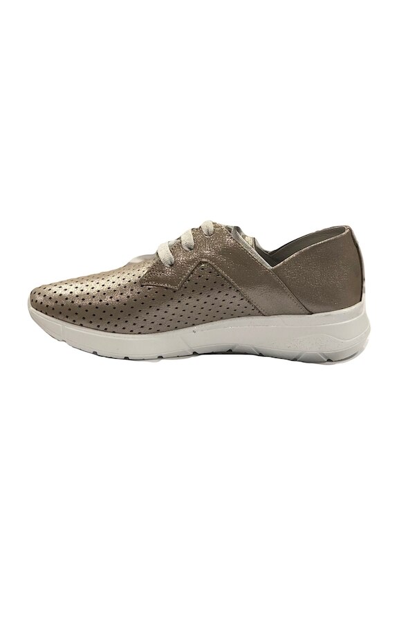 Pantofi dama casual, gri metalic cu perforatii,