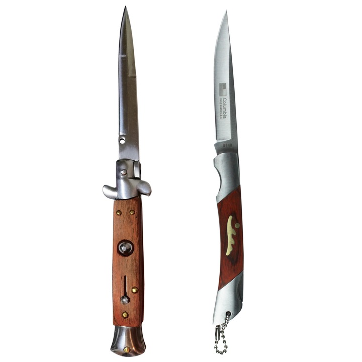 Set Briceag Stiletto 20 cm, deschidere automata si sistem de blocare,Briceag elegant de buzunar 18 cm