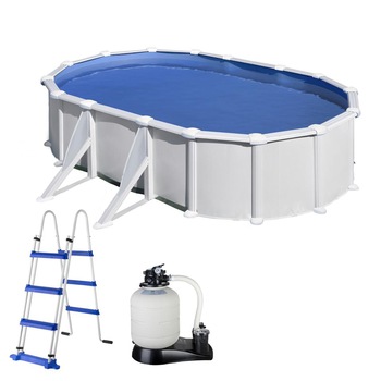 Set piscina PONTAQUA WET cu pereti metalici, 5 x 3 x 1.2m, galvanizat, cu sistem de filtrare si scara dubla din aluminiu Set piscina PONTAQUA WET cu pereti metalici, 5 x 3 x 1.2m, galvanizat, cu sistem de filtrare si scara dubla din aluminiu