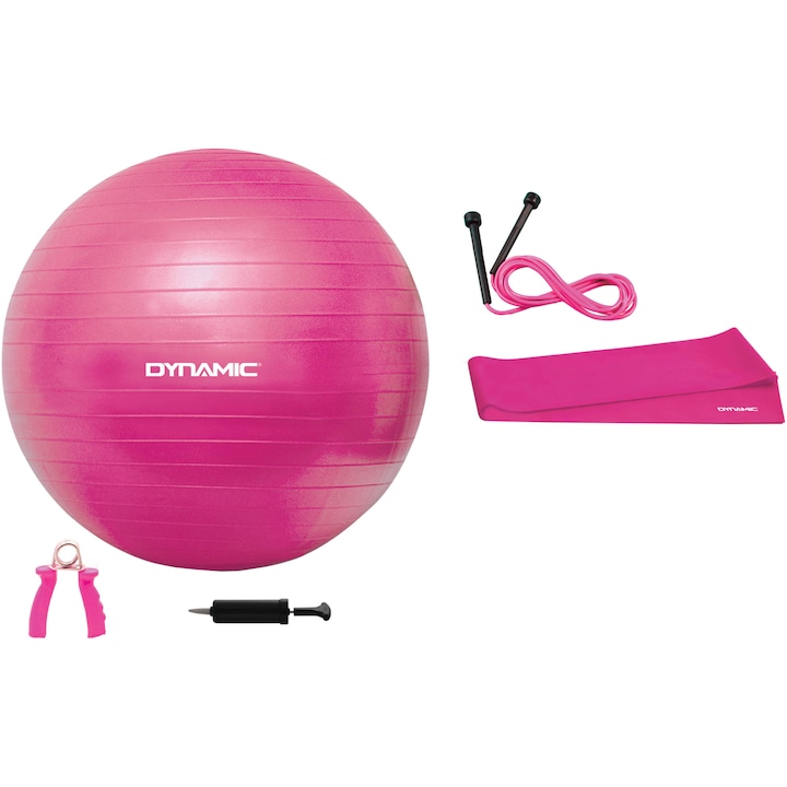 Комплект home pilates Dynamic, 65 см Gym-ball, Въже за скачане, Пилатес и флексор; Включена помпа