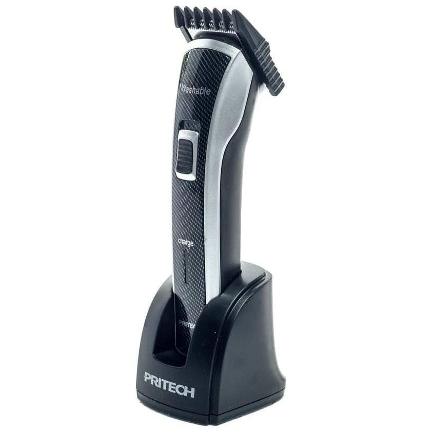 Aparat de Tuns Pritech, 3 W, Lame Precise din Otel Inoxidabil, Waterproof, Autonomie Ridicata, Stand Incarcare, Acumulator Reincarcabil, Design Modern, Negru