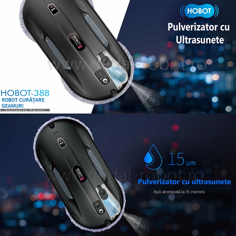 Robot curatare geamuri cu pulverizator HOBOT 388, UPS incorporat
