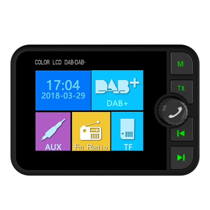 DAB rádióvevő autóba, Anself, Színes képernyő, Digitális kijelző, FM átvitel, Zenelejátszó MP3 BT, Fekete