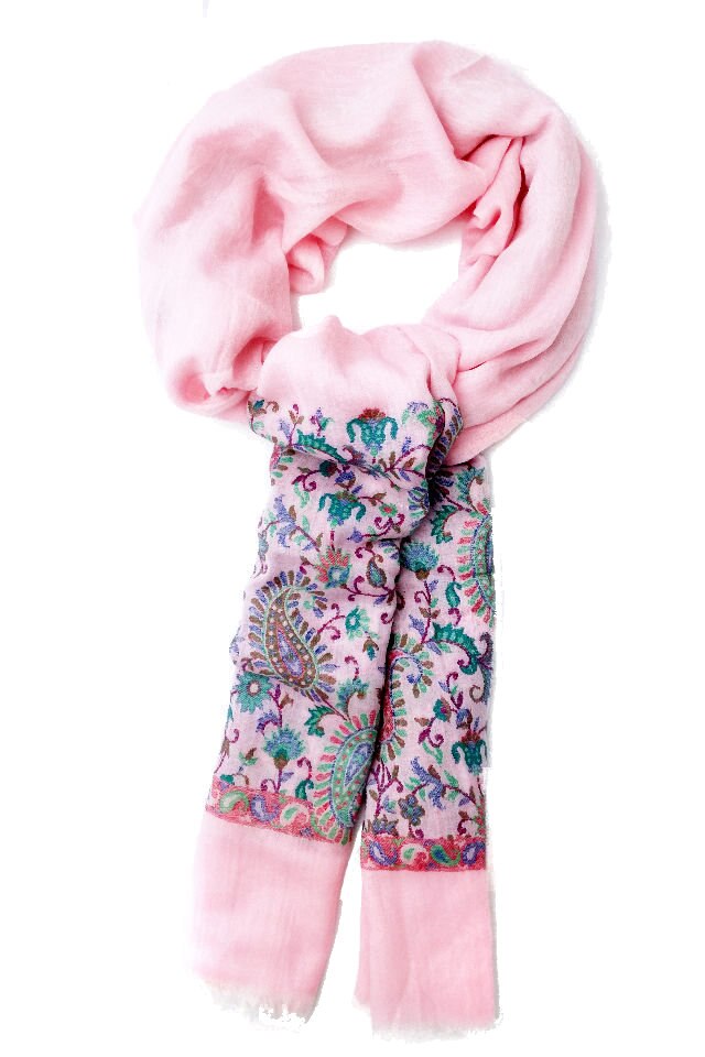 Esarfa Cara pashmina roz dechis cu broderie fina, 210x75cm