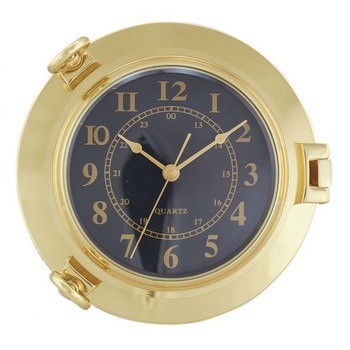 Ceas Sea Club cu rama din alama, model cu timona,cadran negru,Ø 22.5 cm Ceas Sea Club cu rama din alama, model cu timona,cadran negru,Ø 22.5 cm