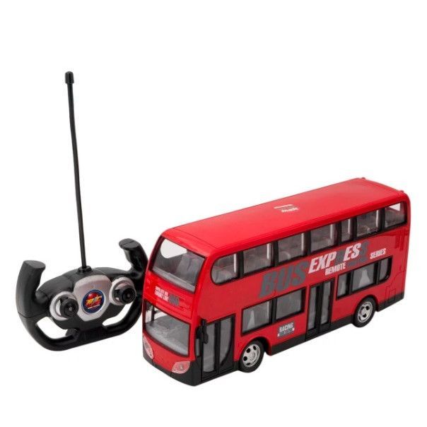 Masina autobuz pe 2 etaje pentru a vizita, cu telecomanda, functii complete cu lumini si sunet, din plastic, pentru copii, + 3 ani, ATS