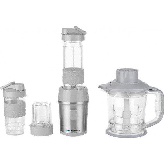 Mixer de masa Blaupunkt , Electric, Alimentare 220-240V~50/60Hz, Putere de 700 W, 2 Recipiente de 0.7 L si 0.4 L, Inel de silicon, Capace potrivite ,Buton comod, Argintiu