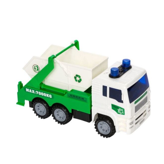 Camion de reciclare si carare gunoi, din plastic, are lumini si sunete, ATS + 3 ani, are cuva alba se misca