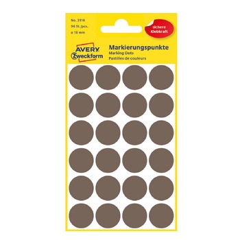 Etichete Avery Zweckform 3116, buline maro, diametru 18 mm, 96 etichete/ pachet Etichete Avery Zweckform 3116, buline maro, diametru 18 mm, 96 etichete/ pachet