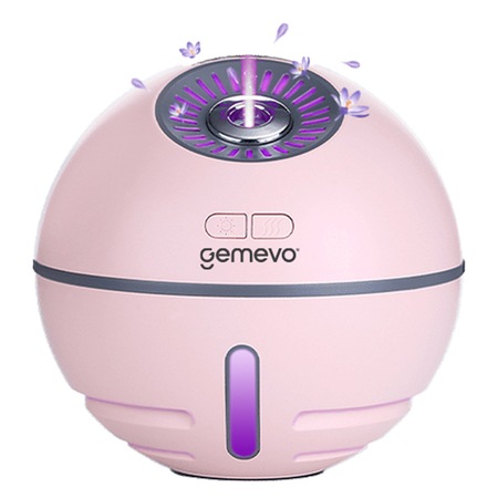 Umidificator de aer Ultrasonic 3 In 1 Gemevo®, dotat cu Mini-Ventilator si Lampa de birou - 300ml, Culoare Roz