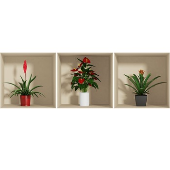 Set 3 Stickere decorative, Ambiance Sticker, plante exotice, 3D, 30 x 30 cm Set 3 Stickere decorative, Ambiance Sticker, plante exotice, 3D, 30 x 30 cm