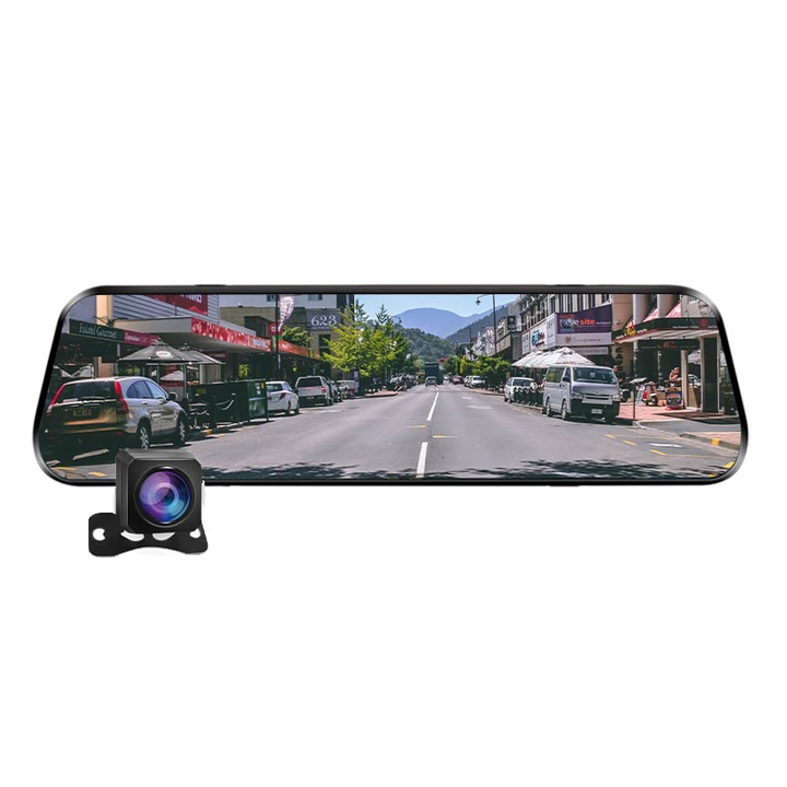 Camera Auto Oglinda Offroad, Zenteko, Full HD cu touchscreen, 10inch SM1036 plus Card MicroSD 32Gb si Tripla Auto