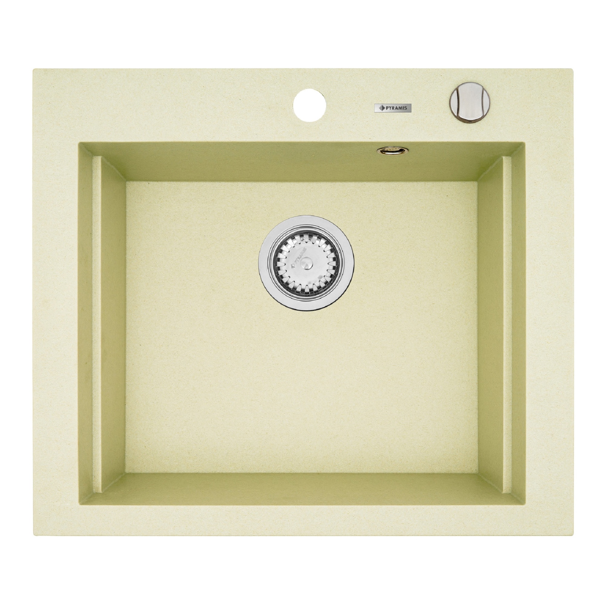 Chiuveta bucatarie Pyramis SIROS 570x515, adancime 200mm, 3 variante de montare, cuva in 2 trepte, Pyragranite crem
