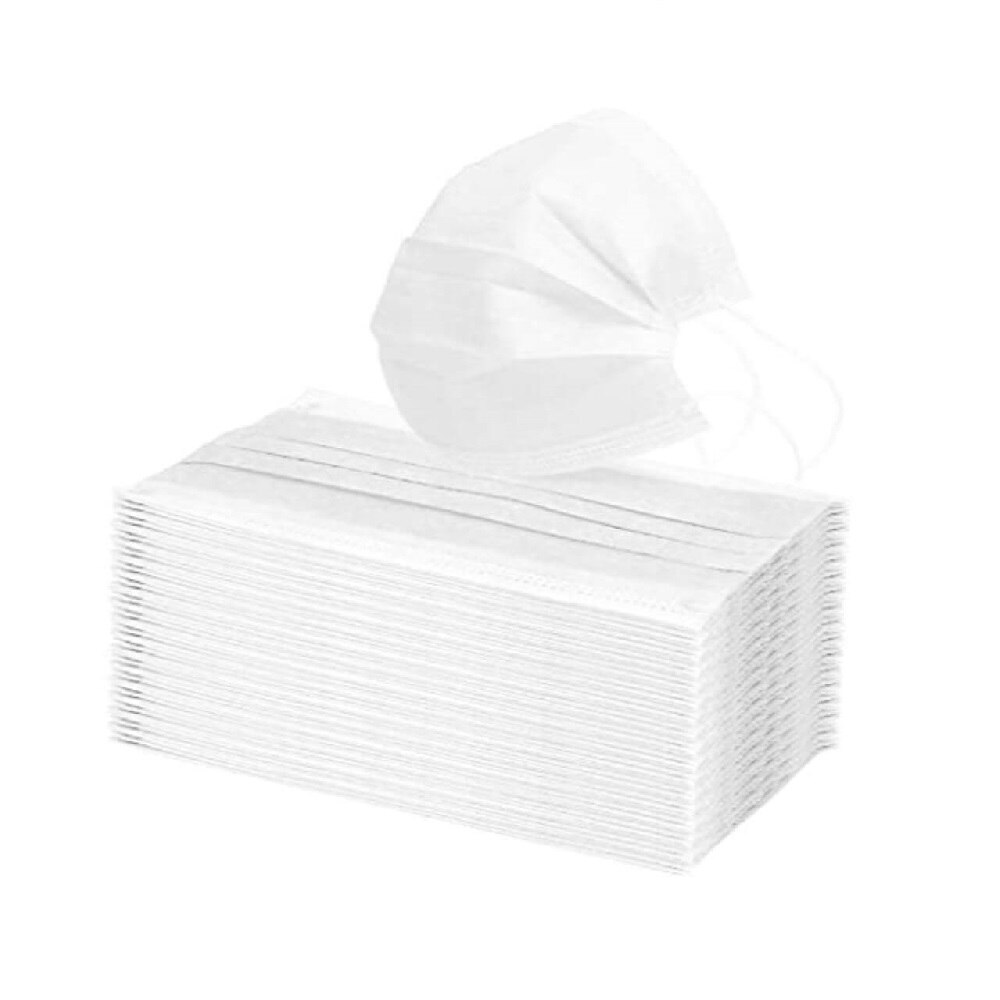 Set 50 Masti de Protectie Textile Reutilizabile, Polipropilena Netesuta in 2 Straturi, 8x19 cm, Culoare Alba, Prindere cu Elastic