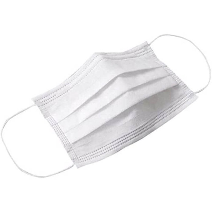 20 db-os újrafelhasználható textil védőmaszk készlet, nem szőtt polipropilén 2 rétegben, 8x19 cm, fehér színű, elasztikus rögzítés