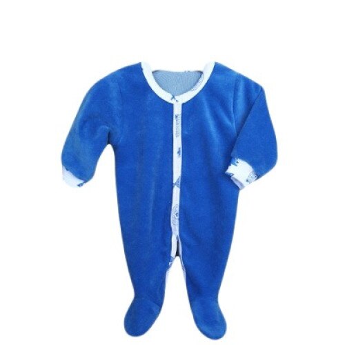 Salopeta Mic Pitic SAL2 B din catifea cu maneca lunga si botosi, albastru, 56 cm