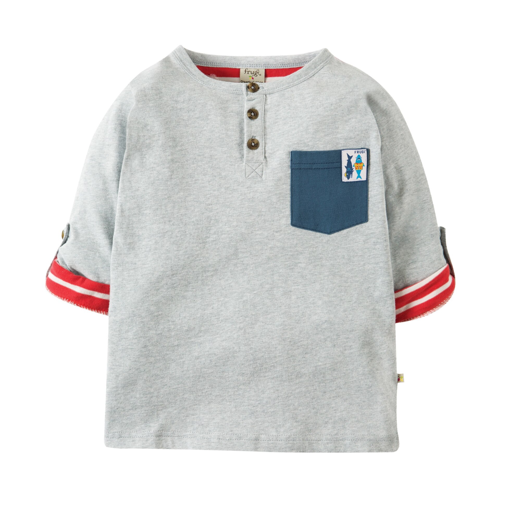 Bluza Heligan Henley, cu maneci ajustabile, bumbac organic , multicolor, copii 3-4 ani