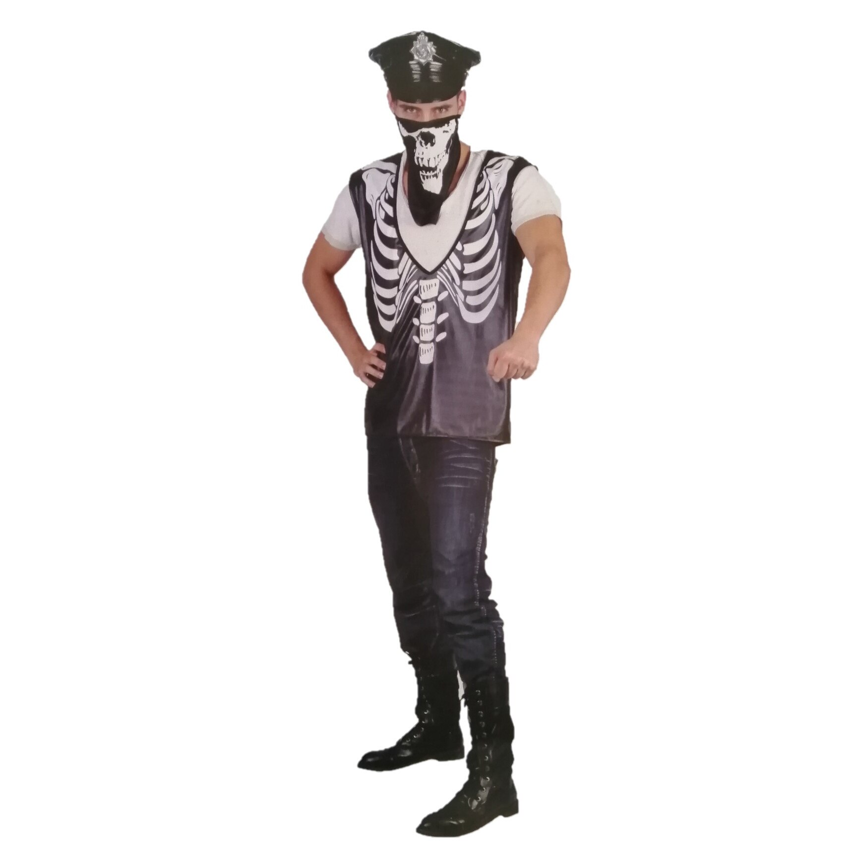 Costum Schelet Gangster , adulti , Marimea S , alb- negru, poliester