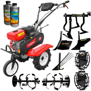 Pachet Motosapa Rotakt RO75R, 7 CP, freze 56/83cm, roti cauciuc, roti metal, rarita reglabila, plug arat, plug cartofi, cultivator, 2l ulei AgroPro Pachet Motosapa Rotakt RO75R, 7 CP, freze 56/83cm, roti cauciuc, roti metal, rarita reglabila, plug arat, plug cartofi, cultivator, 2l ulei AgroPro