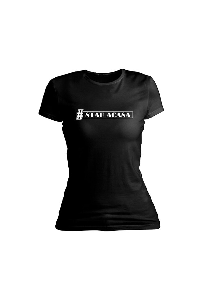 Tricou personalizat, Stau acasa, pentru dama, Negru, Negru