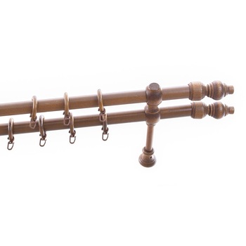 Galerie Dubla din lemn masiv pentru perdele, culoare nuc, 140 cm, accesorii incluse Galerie Dubla din lemn masiv pentru perdele, culoare nuc, 140 cm, accesorii incluse
