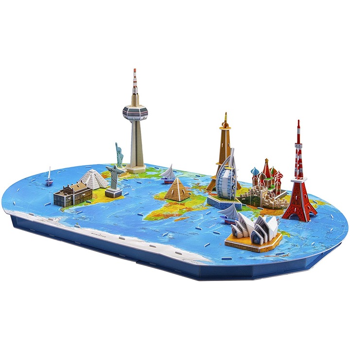 Puzzle 3D, Calatorie in jurul lumii, jucarie educationala, DIY, jigsaw puzzle, jucarie STEM, Invata si distreaza-te