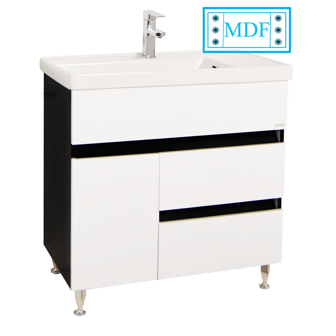 Baza mobilier si lavoar Badenmob , MDF vopsit , seria 288 , 80x81x43.5cm , Alb/Negru