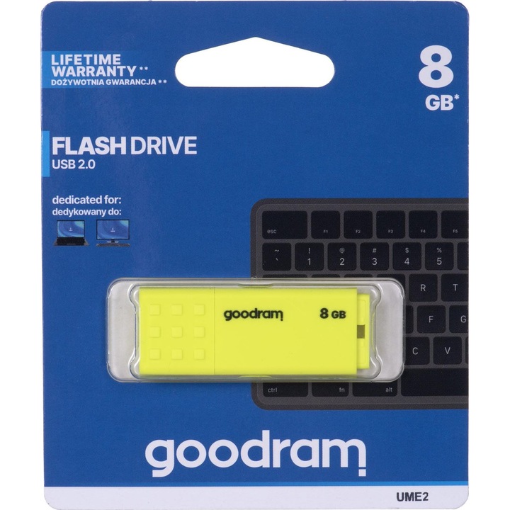 GoodRam UME2 Pendrive, 8GB, USB 2.0, sárga