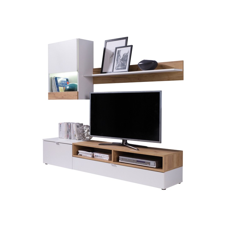 Set living camera de zi James, MIRJAN 24, alb / stejar auriu, 175x39 cm, design modern