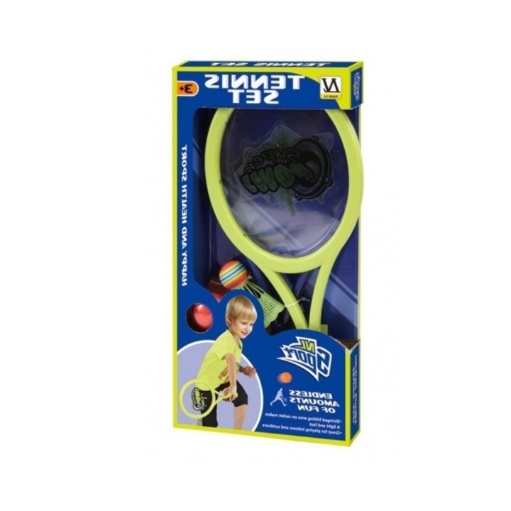 OEM 403910 Tenisz szett, 2 ütő és egy labda, műanyag, többszínű, +3 év, 42x19 cm