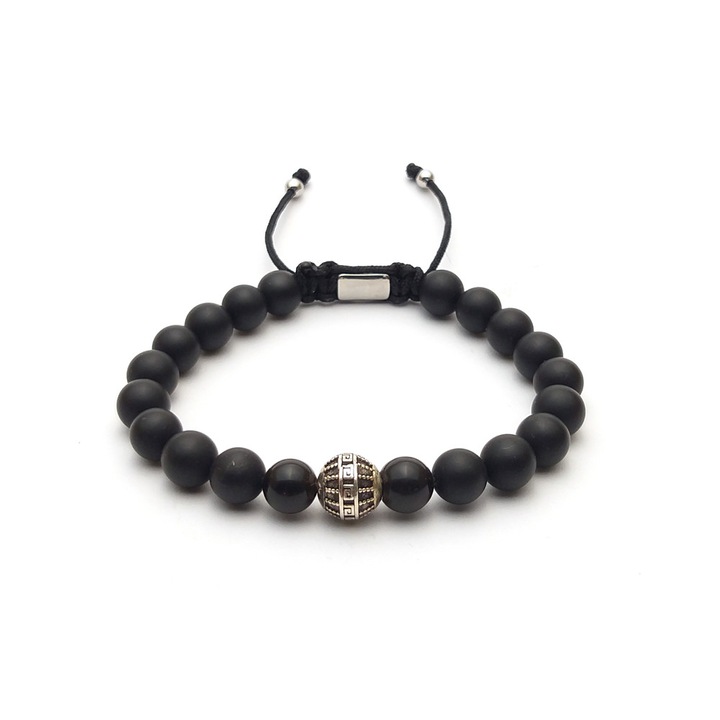 Bratara Onix Mat 8mm si Argint Dual Stax